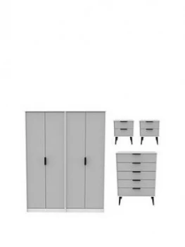 Image of Swift Copenhagen 4 Piece Part Assembled Package - 4 Door Wardrobe, 5 Drawer Chest And 2 Bedside Chests