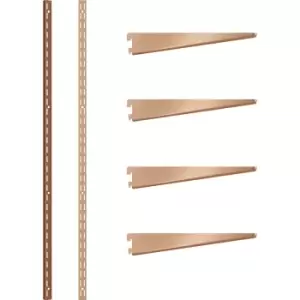 Image of Rothley Bright Twin Slot Shelving Kit 1600mm Uprights (x2) & 220mm Brackets (x4) in Copper Steel