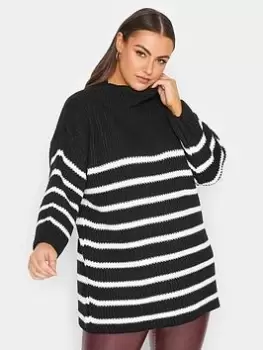 Image of Yours Luxury Stripe High Neck Jumper - Black/White, Size 30-32, Women