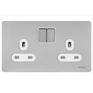 Image of Schneider Electric Ultimate Screwless Flat Plate - Double Switched Power Socket, 13A, GU3420WSS, Stainless Steel with White Insert