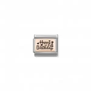 Image of Classic Steel Rose Gold Happy Birthday Italics Link 430111/11