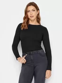 Image of Long Tall Sally Black Long Slv Rib Bodysuit, Black, Size 14, Women