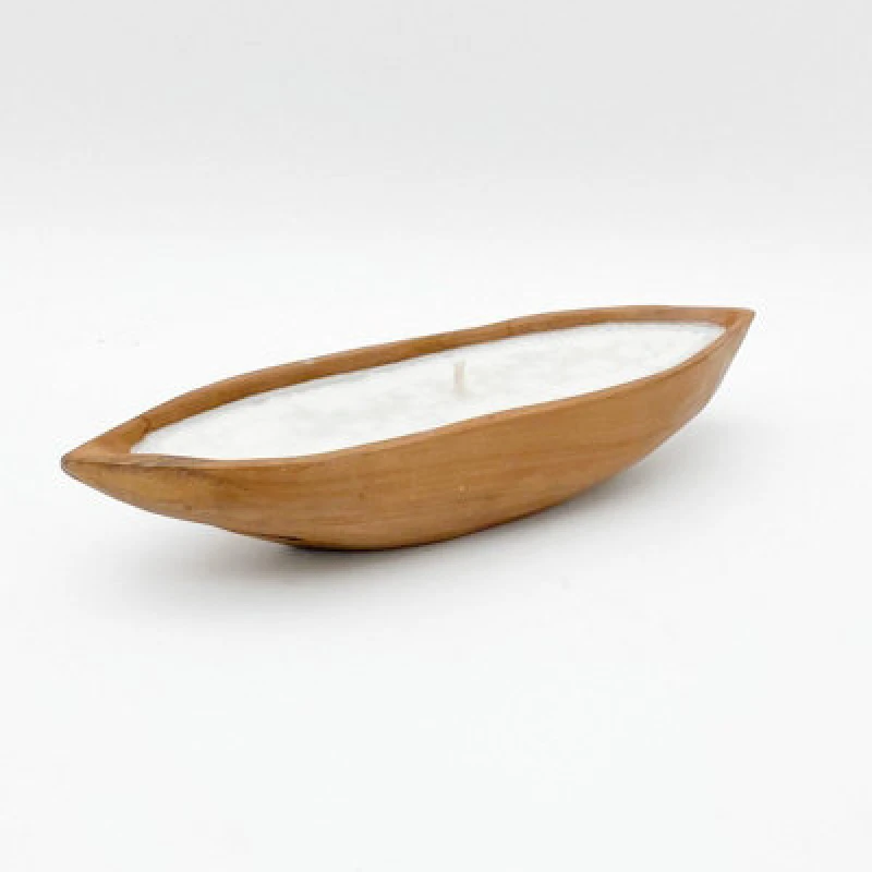Image of Minster Root Boat Bowl With Candle - L12 X W40 X H8cm - Teak