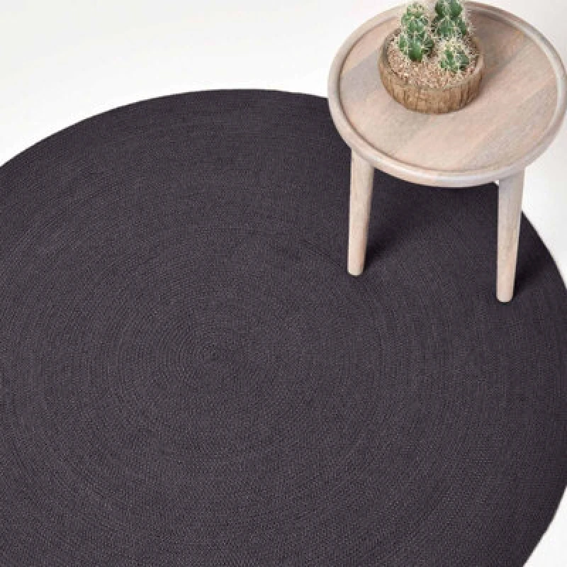 Image of Homescapes Black Handmade Woven Braided Round Rug, 120 Cm
