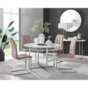 Image of Furniture Box Adley White High Gloss Storage Dining Table and 4 Cappuccino Murano Chairs