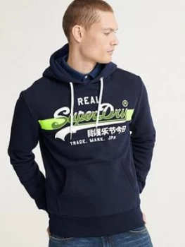 Image of Superdry Vintage Label Cross Hatch Hoody, Navy, Size S, Men