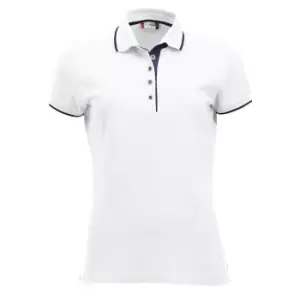 Image of Clique Womens/Ladies Seattle Polo Shirt (L) (White/Dark Navy)