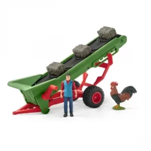 Image of Schleich Farm World Hay Conveyor with Farmer Toy Playset