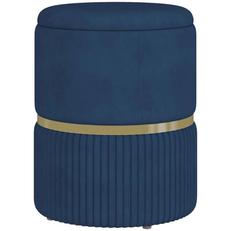Image of HOMCOM Round Pouffe, Storage Footstool With Cushioned Top, Hidden Space Dark Blue 838-439V70DB