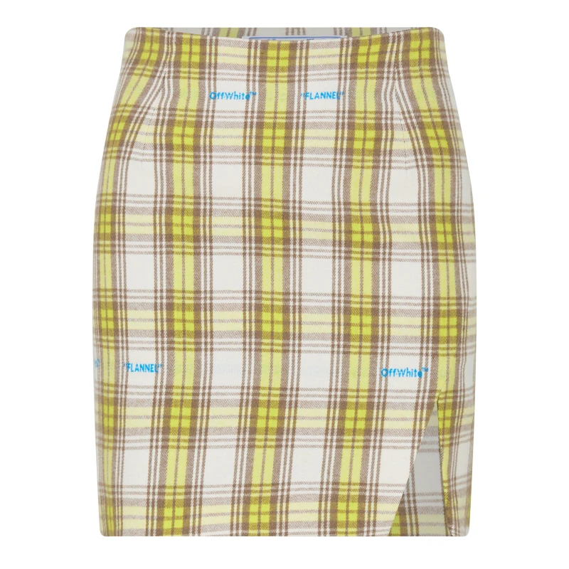 Image of Off White Womens Check Print Mini Skirt Beige/Yellow female 6 (2XS)