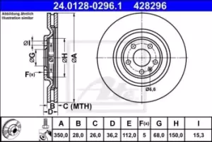 Image of ATE Brake disc 24.0128-0296.1 Brake rotor,Brake discs VW,AUDI,Touareg (CR7),Q7 (4MB),A6 Avant (4A5, C8),A6 Limousine (4A2, C8),A7 Sportback (4KA)