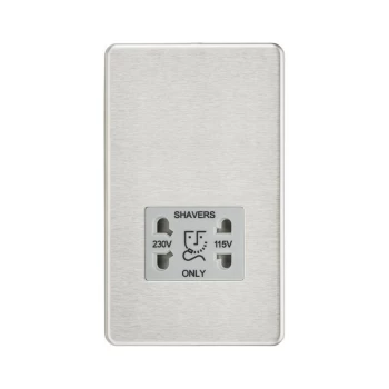 Image of Screwless 115/230V Dual Voltage Shaver Socket - Brushed Chrome with Grey Insert - Knightsbridge