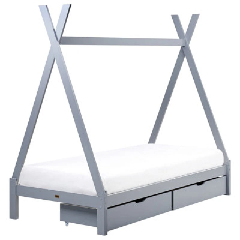Image of Beliani Kids Bed With Drawers Teepee Pine Wood Devay 90 X 200 Cm (Eu Single) Grey