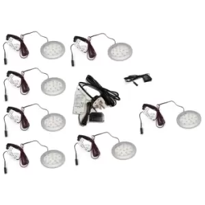 Image of Round LED Light Under Furniture Cabinet Shelf Cupboard Full Kit lumino - Light Colour Warm White - Lights 7