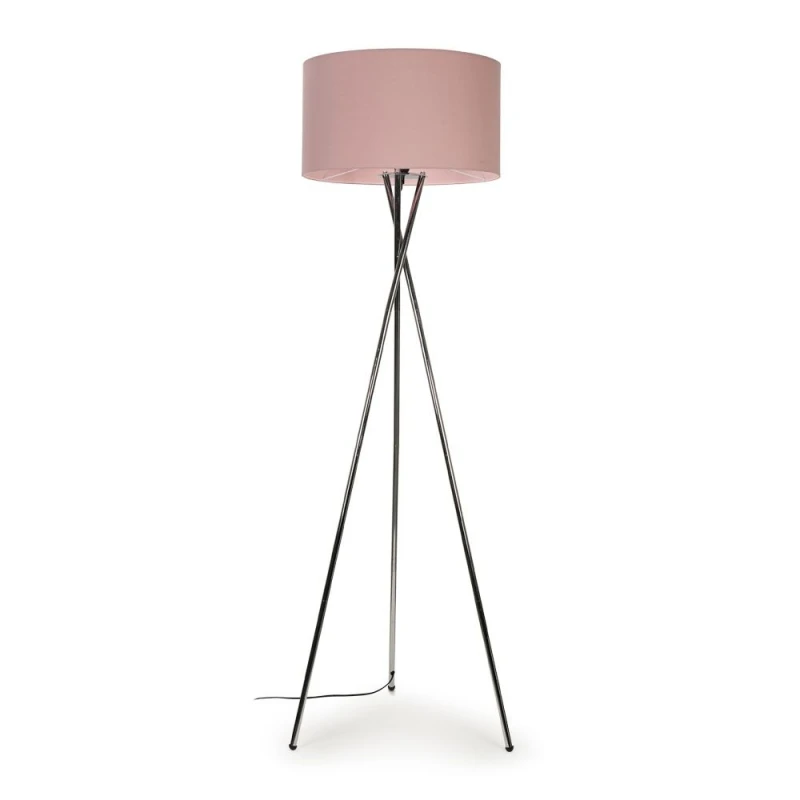 Image of ValueLights ValueLights Camden Polished Chrome Tripod Floor Lamp with Drum Lamp Shade and Bulb in Dusty Pink Dusty Pink One Size Unisex 5055759991548
