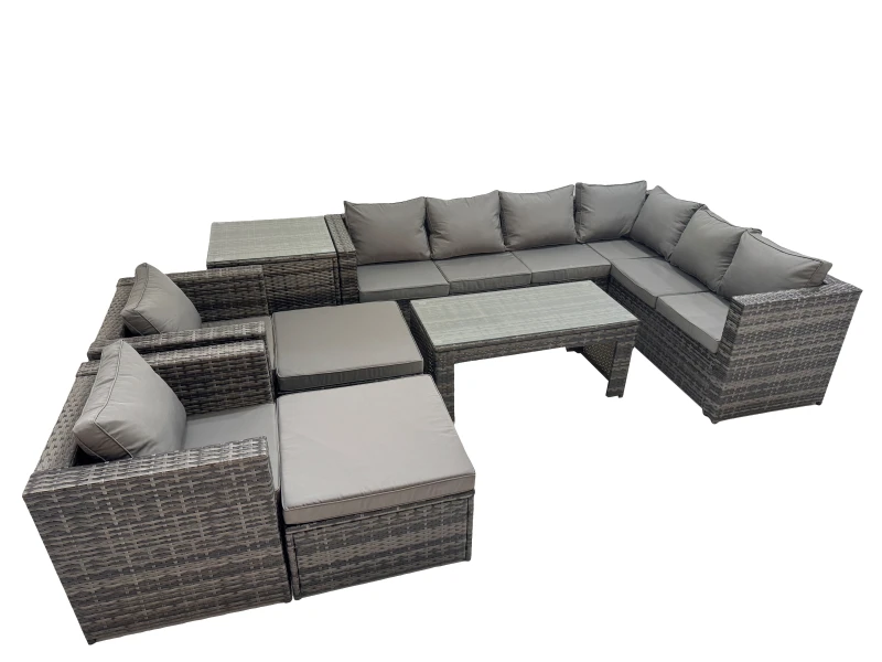 Image of Fimous Garden Furniture Set with 2 Chairs 2 Big Stools Side Table Dark Grey Dark Grey Unisex