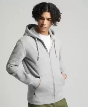 Image of Superdry Mens Organic Cotton Vintage Logo Embroidered Zip Hoodie Grey / Athletic Grey Marl - Size: L