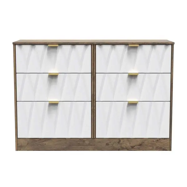 Image of Welcome Furniture Ready Assembled Las Vegas 6 Drawer Midi Chest In White Matt & Vintage Oak LVF015WMVO