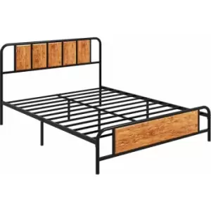 Image of HOMCOM King Size Bed Frame Steel Bed Base with Headboard 160 x 207cm Brown - Rustic Brown