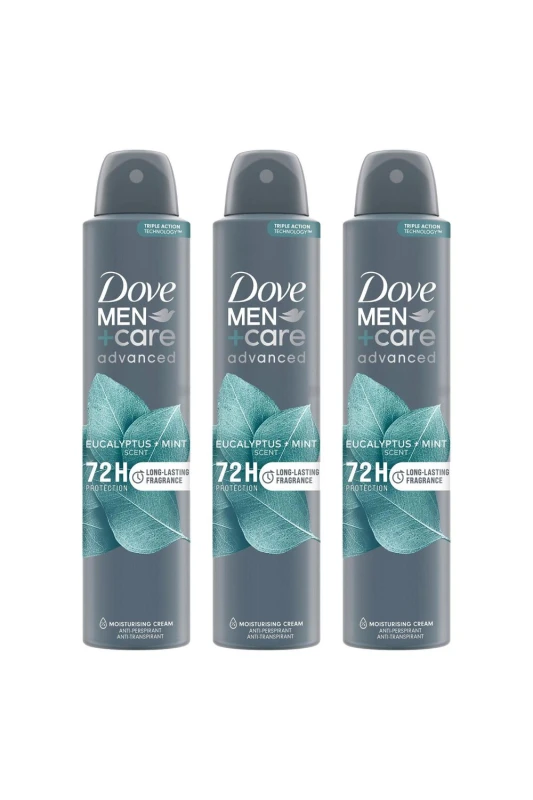 Image of Dove Men+Care 'AntiPerspirant' Deo Spray Eucalyptus+Mint,3x200ml Grey male