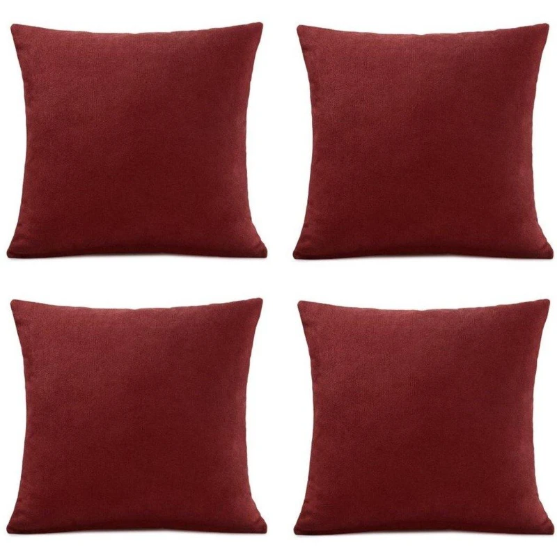 Image of Alan Symonds Set of 4 Plain Chenille Velvet Cushions Red unisex 45x45cm