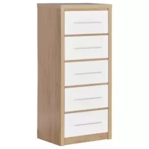 Image of Seville Narrow White 5 Chest of Drawer White