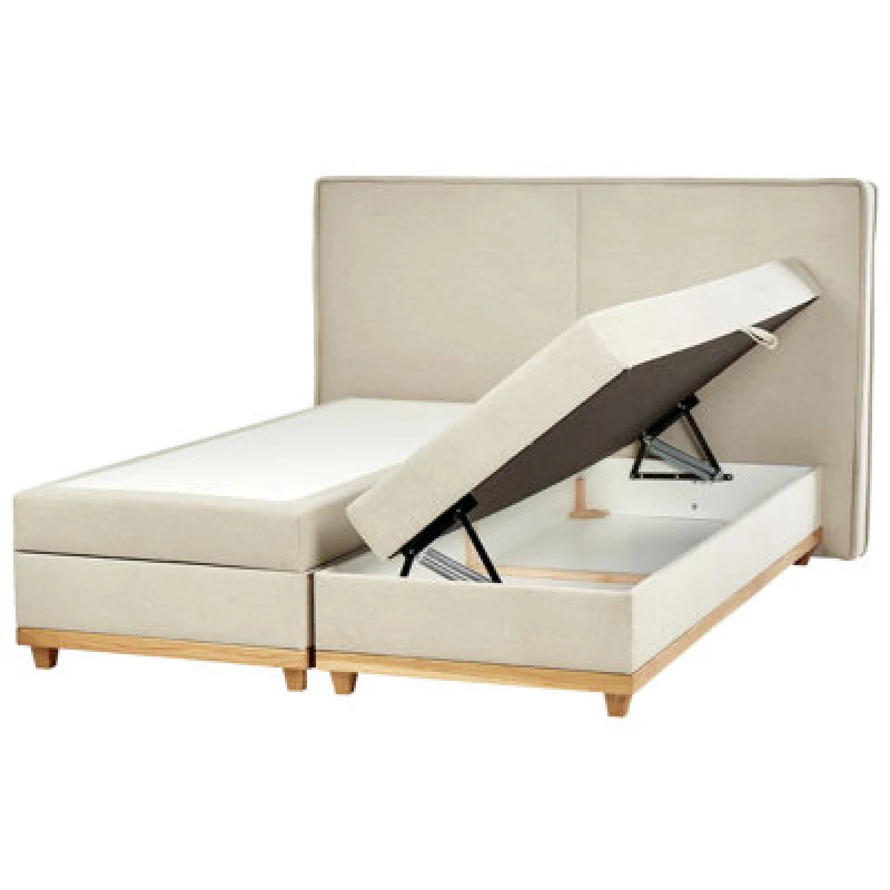 Image of Beliani Divan Bed With Storage Fabric Dynasty 180 X 200 Cm (Eu Super King) Beige