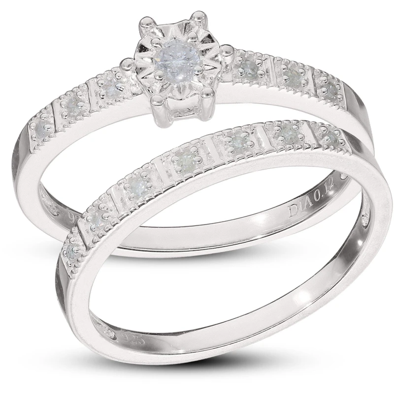 Image of Be You Sterling Silver 0.12ct Diamond Ring Set Silver female H