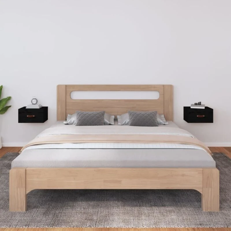 Image of Vidaxl Wall-mounted Bedside Cabinets 2 Pcs Black 40X29.5X22 Cm, Black 820995