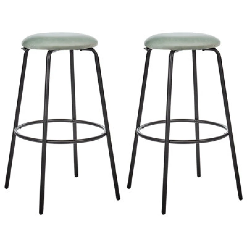 Image of Beliani Set Of 2 Bar Stools Morton Velvet Mint Green