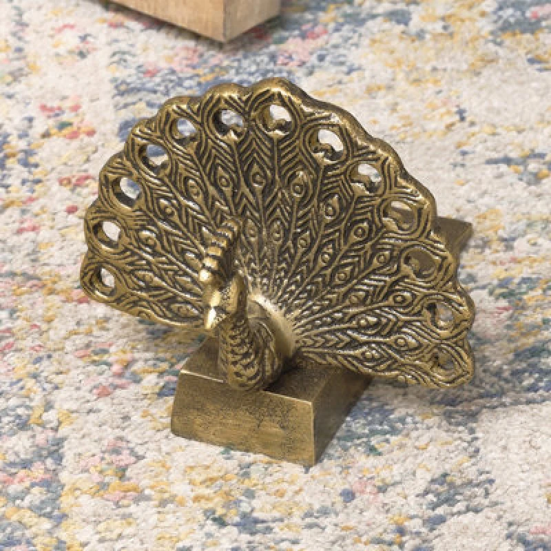 Image of Melody Maison Antique Brass Gold Metal Peacock Doorstop Gold