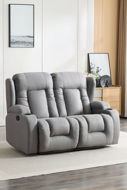 Image of More4Homes Caesar 2 Seater Grey Technology Fabric Modern Manual Recliner Sofa Grey