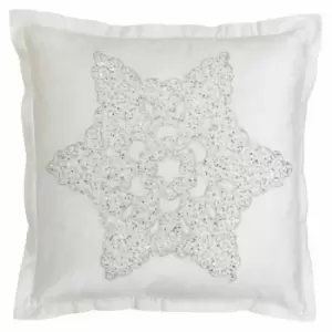 Image of Paoletti Wonderland Snowflake Polyester Filled Cushion White