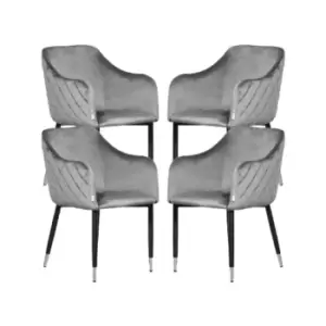 Image of Verona Velvet Upholstered Dining Chair with Silver end Caps - Set of 4 - Grey - Grey