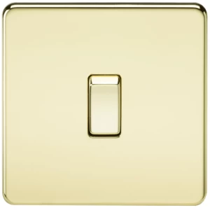 Image of KnightsBridge 20A 1G DP 230V Screwless Polished Brass Electric Wall Plate Switch