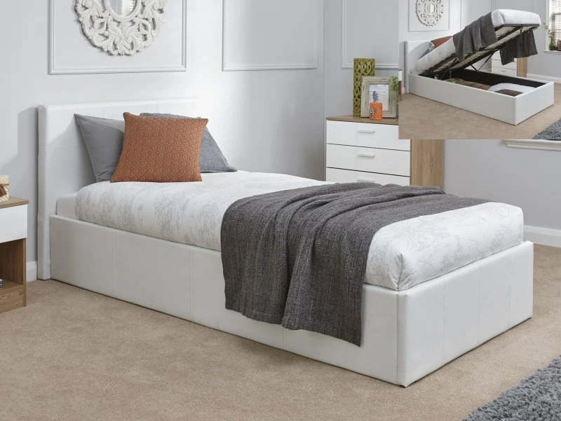 Image of GFW Ecuador 3ft Single White Faux Leather End Lift Ottoman Bed Frame