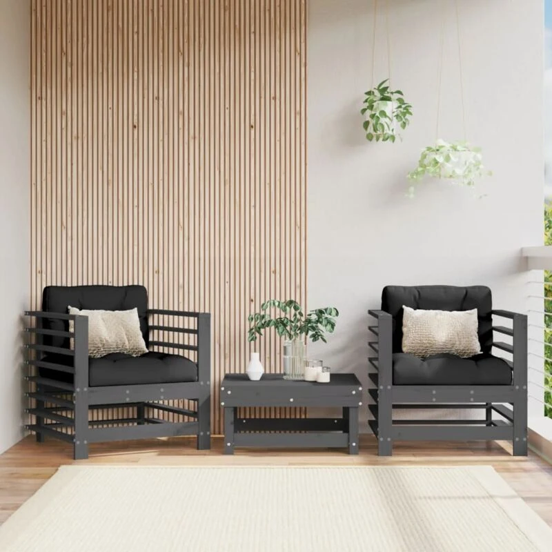 Image of VIDAXL Garden Chairs with Cushions 2 pcs Grey Solid Wood Pine Vidaxl 8720845802790