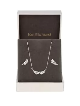 Image of Jon Richard Rhodium Plated Angel Wing Cubic Zirconia Set - Gift Boxed