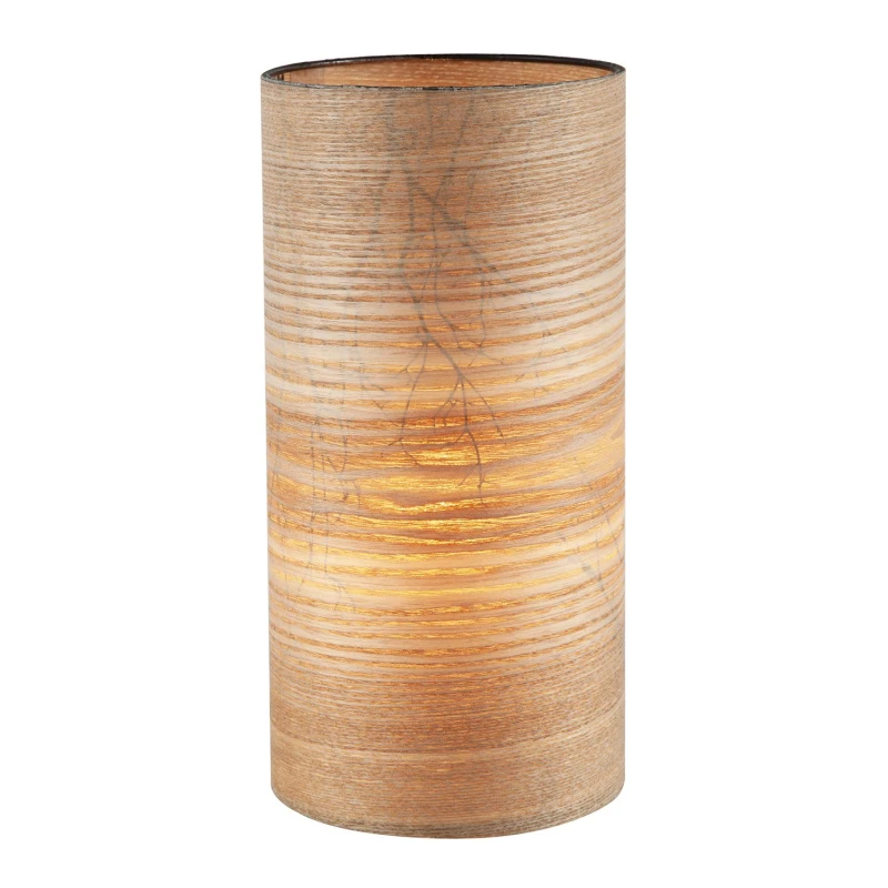 Image of Happy Homewares Bamboo Wood Effect Table Lamp with Black Woodland Trees Inner Lining in Brown Brown Unisex