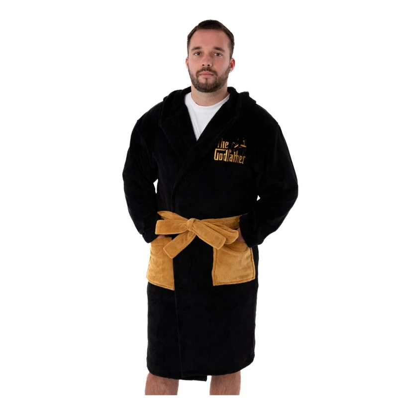 Image of The Godfather The Godfather Men Hooded Bathrobe in Black Size: Medium Black M Male 5063203003556