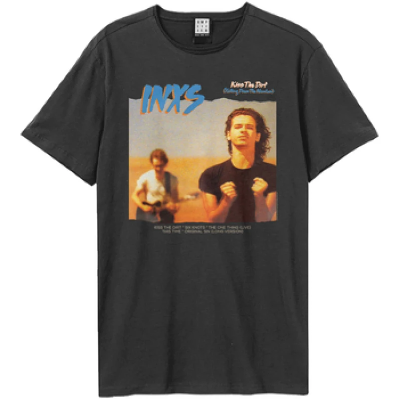 Image of Amplified Amplified Men Kiss The Dirt INXS T-Shirt in Charcoal Size: X-Small Charcoal XS Male 5063750771786