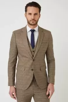 Image of Skinny Fit Neutral Puppy Tooth Suit Jacket