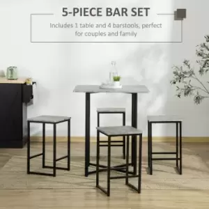 Image of HOMCOM Concrete Effect Square Bar Table with Stools for 4 People Grey