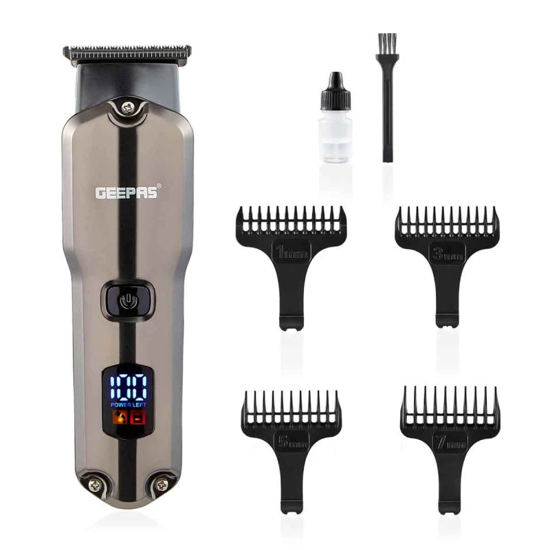 Image of Geepas Rechargeable Beard Trimmer Cordless Electric Stubble Hair Trimmer LED Display Silver
