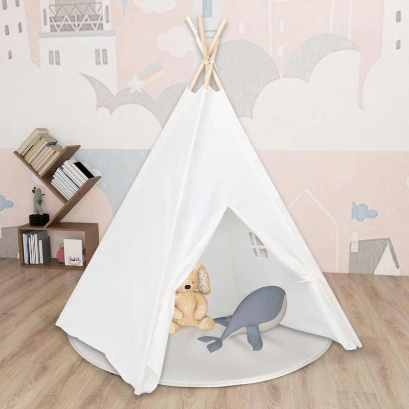 Image of VIDAXL Children Teepee Tent with Bag Peach Skin White 120x120x150cm Vidaxl 8720286162361