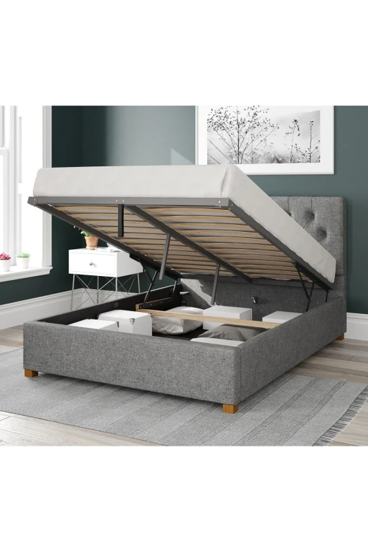 Image of Aspire Aspire Olivier Upholstered Ottoman Storage Bed, Saxon Twill Fabric in Grey Size: Single Grey Single Unisex 5057632168795