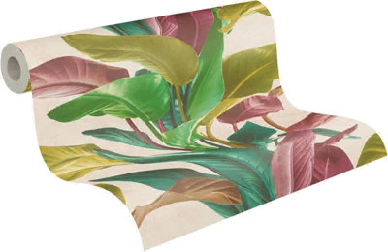 Image of A.S. Creation Botanical Garden Plant Leaf Leaves Trail Vinyl Multicolour Cream Wallpaper Multi