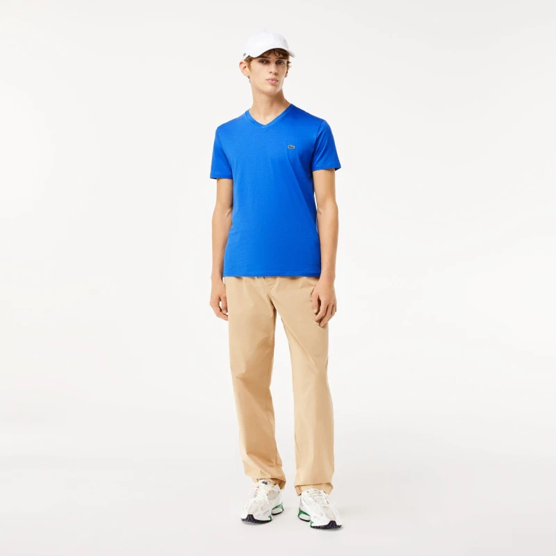 Image of Lacoste V Neck T-Shirt - Blue Blue XS