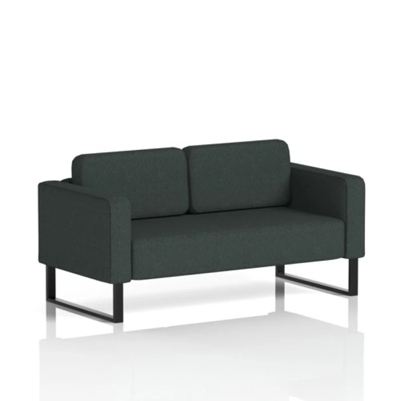 Image of Brixworth Office Sofa 2 Seater with Black Legs in Rivet Fabric - Charcoal