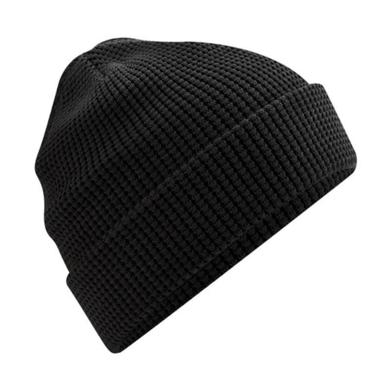 Image of Beechfield Beechfield Men Waffle Cotton Beanie in Black One Size Male 5059958779563